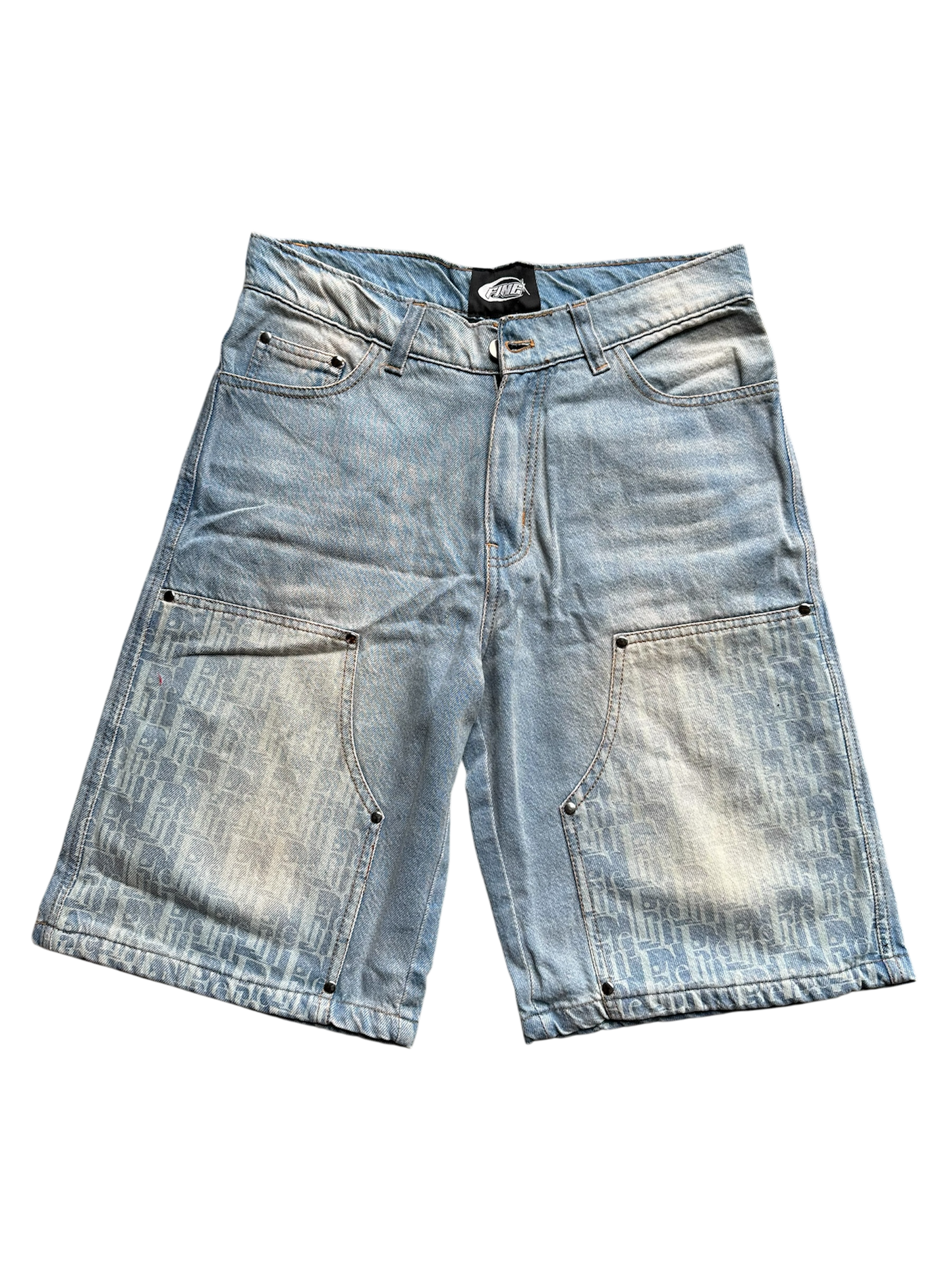 "Fine" Monogram Printed Denim Shorts