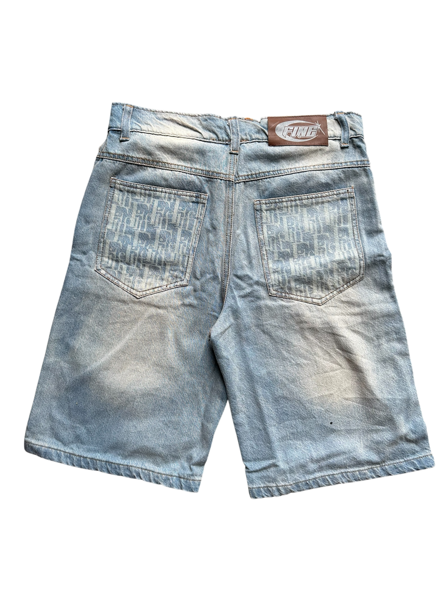 "Fine" Monogram Printed Denim Shorts