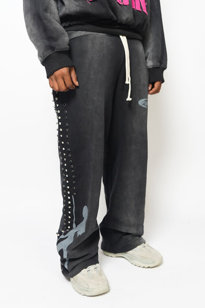 BLACK "FINE SHYT" RHINESTONE SWEATPANTS