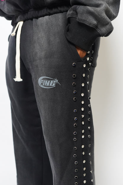 BLACK "FINE SHYT" RHINESTONE SWEATPANTS