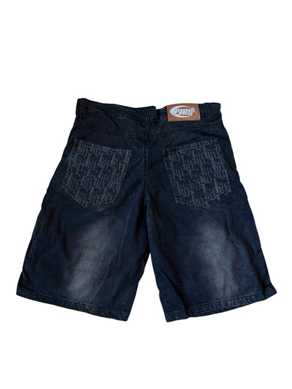 Black "Fine" Monogram Printed Denim Shorts